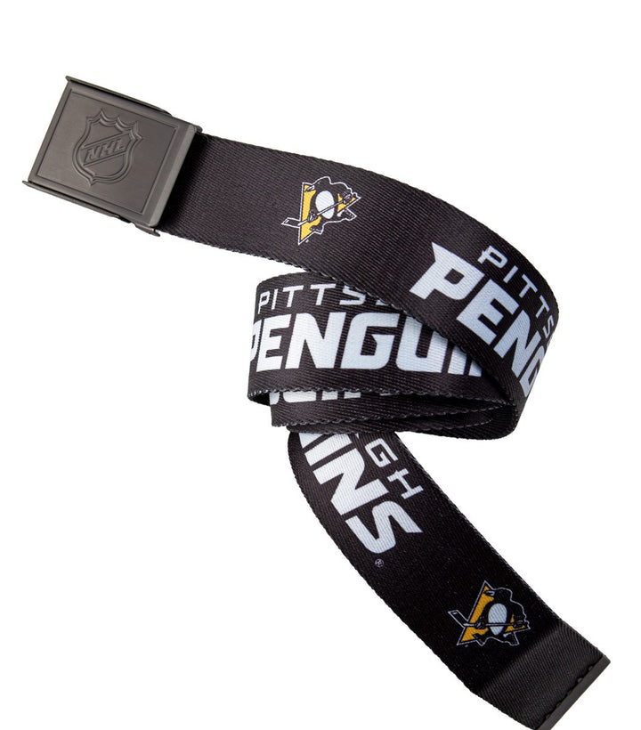 NHL Mens Woven Adjustable Team Logo Belt- Pittsburgh Penguins Swatch