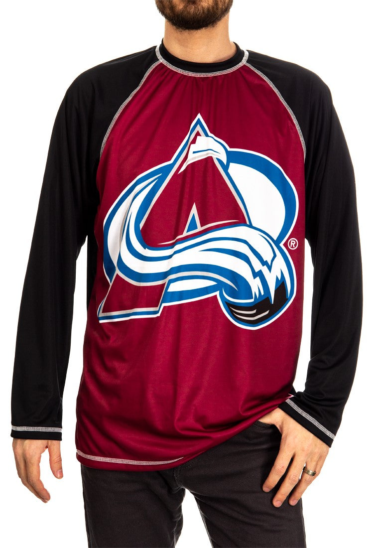 NHL Mens Long Sleeve Rashguard with Wicking Technology- Colorado Avalanche Front