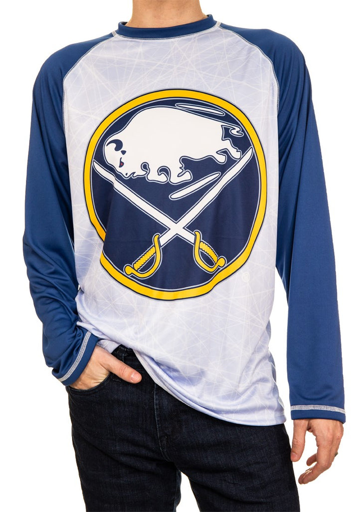 NHL Mens Long Sleeve Rashguard with Wicking Technology- Buffalo Sabres Front