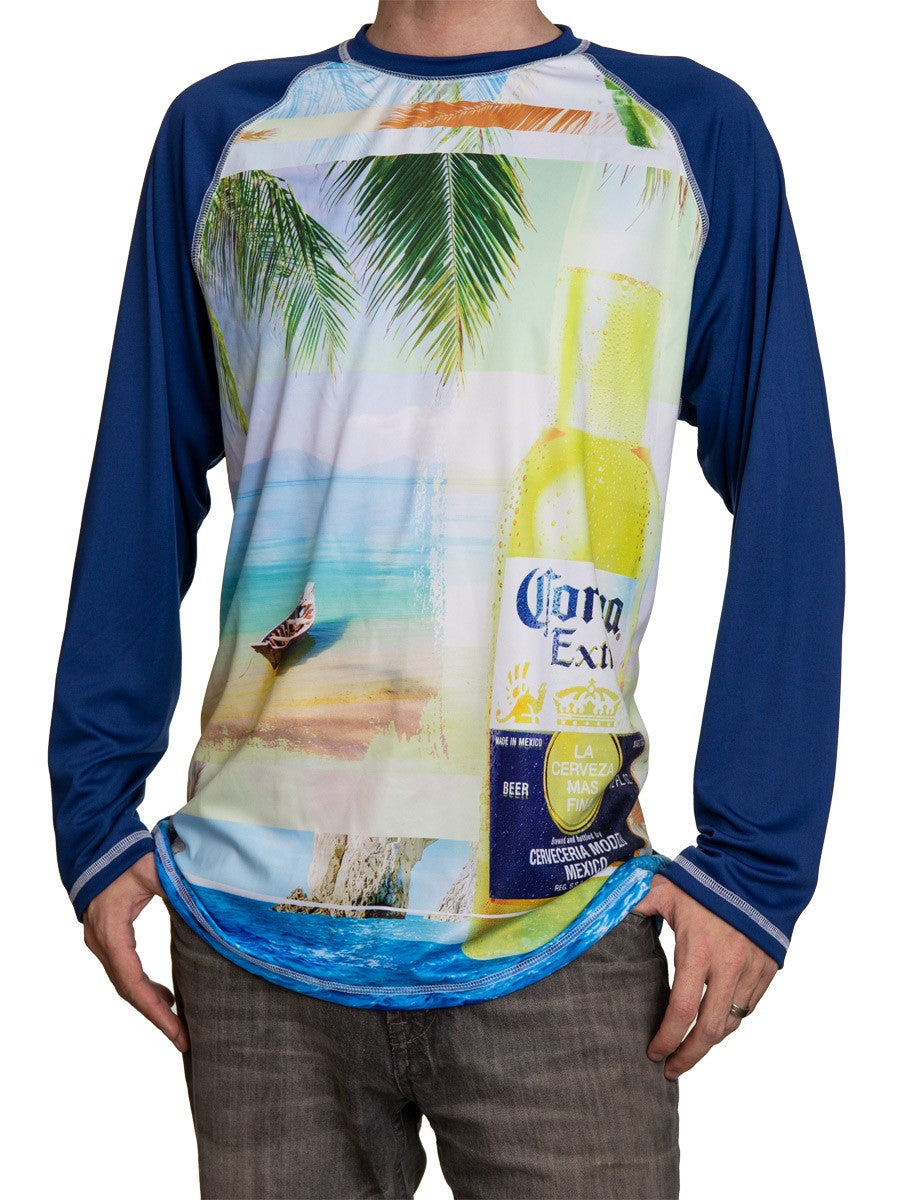 Mens Corona Extra Long Sleeve Rash Guard- Beach Bottle 