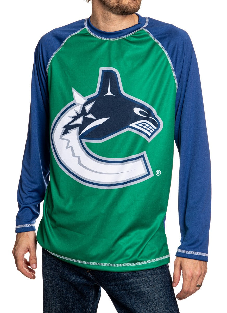 NHL Mens Long Sleeve Rashguard with Wicking Technology- Vancouver Canucks Front