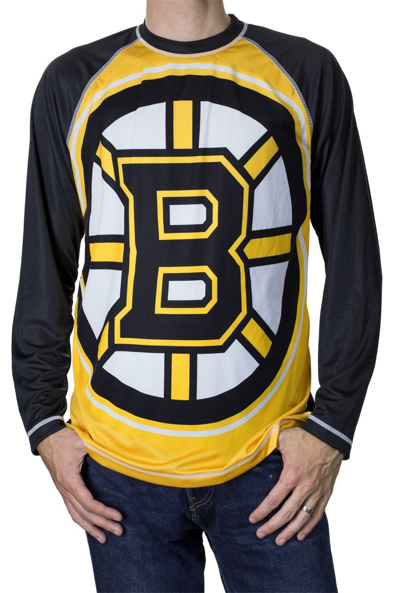 NHL Mens Long Sleeve Rashguard with Wicking Technology- Boston Bruins Front