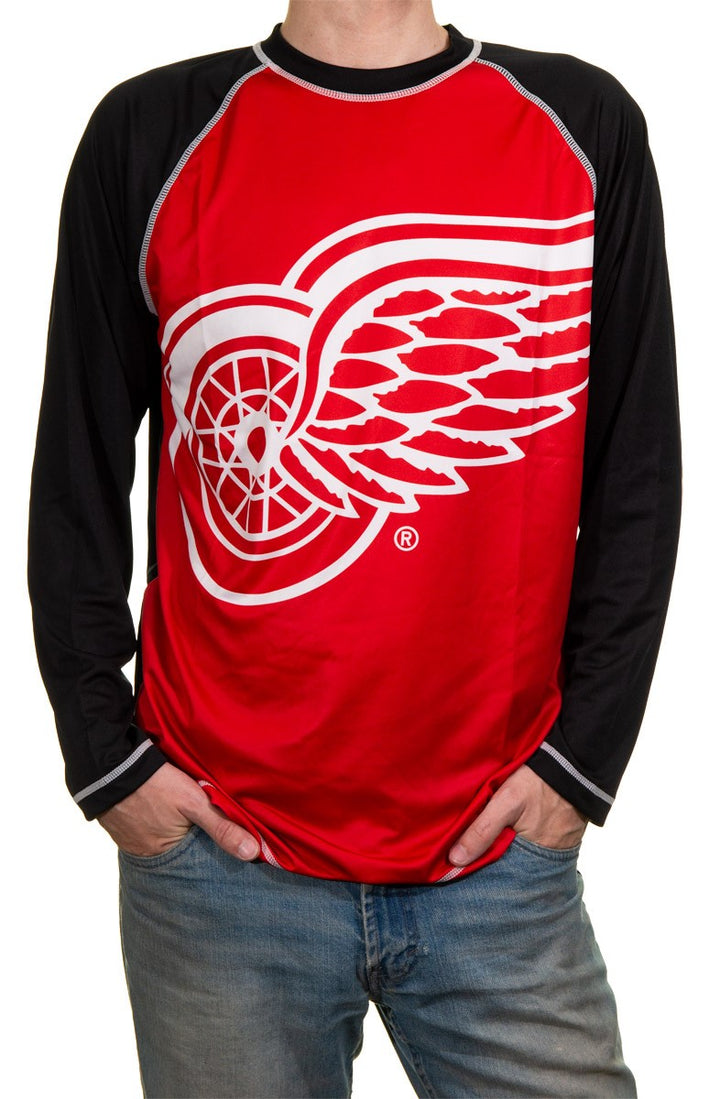 NHL Mens Long Sleeve Rashguard with Wicking Technology- Detroit Red Wings