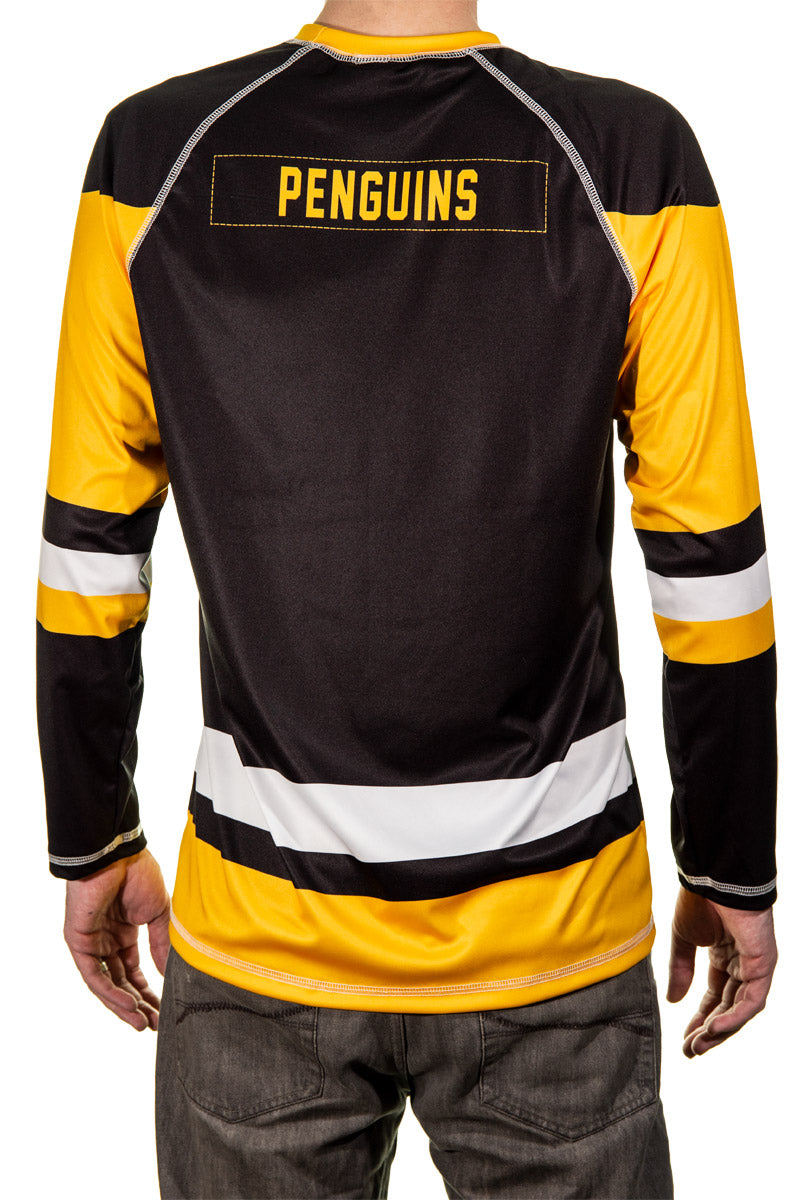 NHL Mens Long-Sleeve Performance Game Day Rash Guard- Pittsburgh Penguin Back