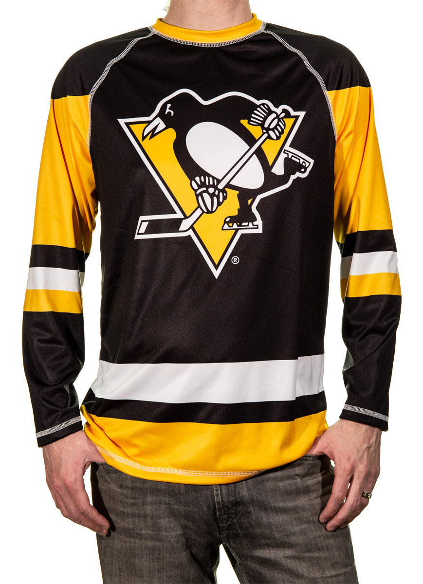 NHL Mens Long-Sleeve Performance Game Day Rash Guard- Pittsburgh Penguin Front