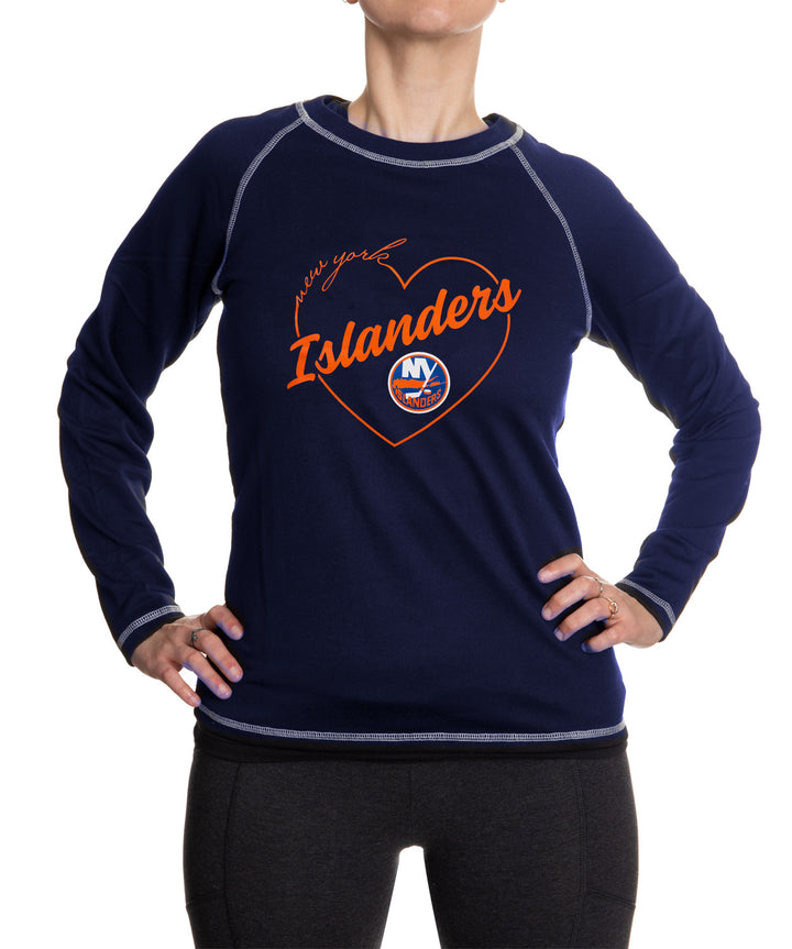 New York Islanders Heart Logo Long Sleeve Shirt for Women in Blue Front View