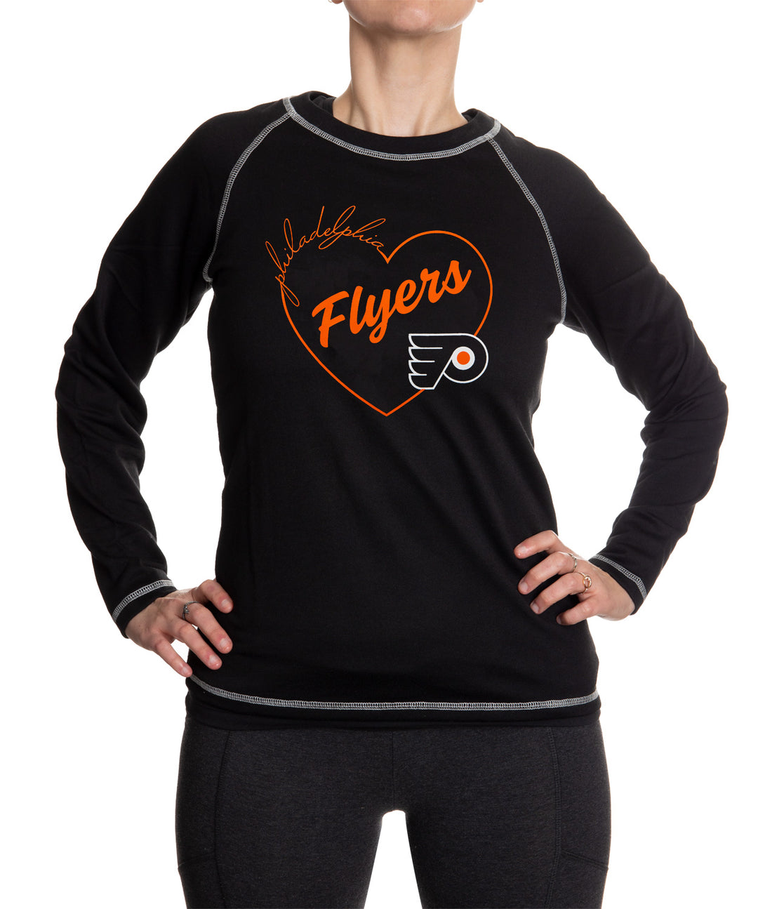 Philadelphia Flyers Heart Logo Long Sleeve Shirt for Women in Black Front View