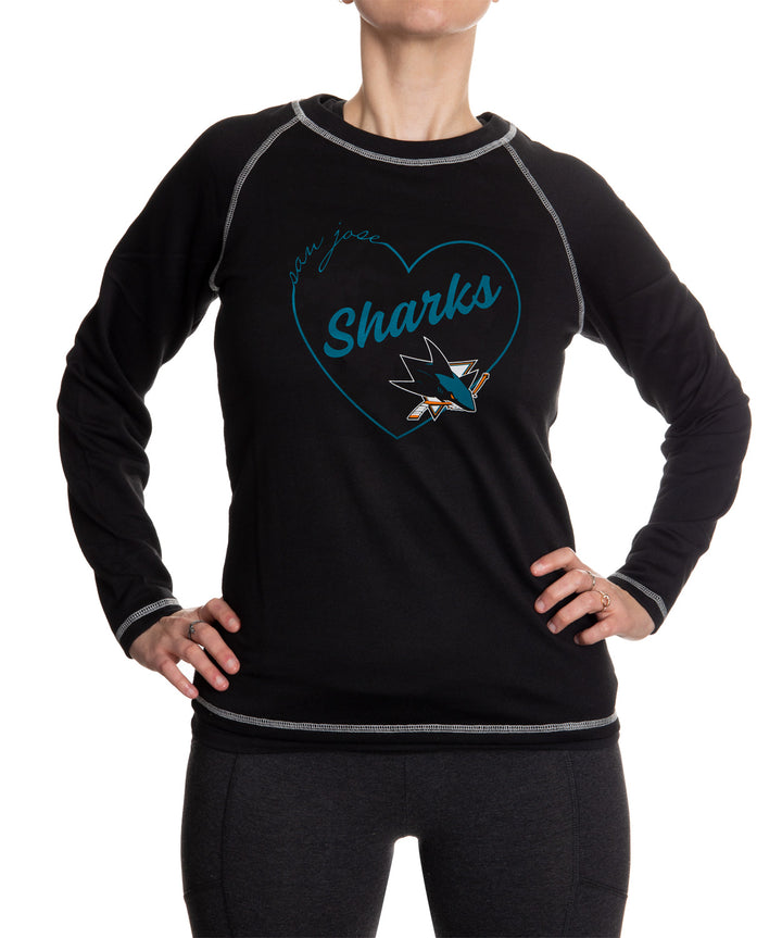 San Jose Sharks Heart Logo Long Sleeve Shirt for Women in Black Front View