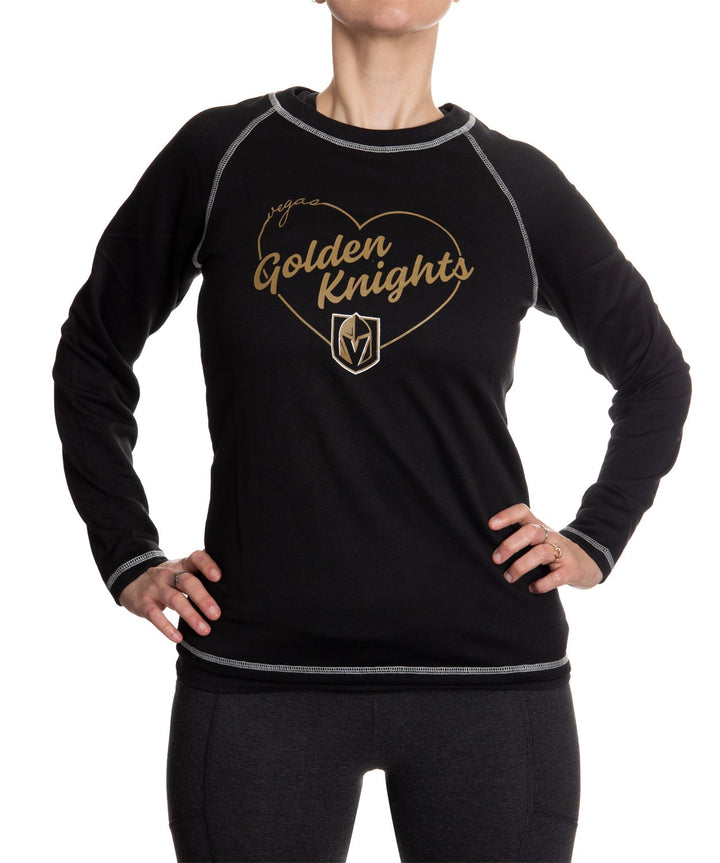 Vegas Golden Knights Heart Logo Long Sleeve Shirt for Women in Black Front View
