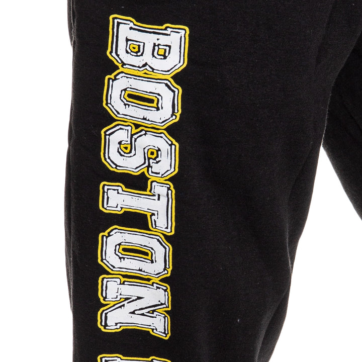 Boston Bruins Premium Fleece Sweatpants Leg Transfer Close Up.