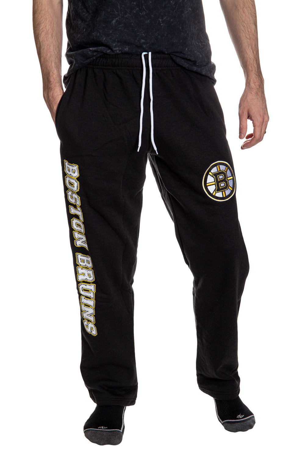 Boston Bruins Premium Fleece Sweatpants Front View.