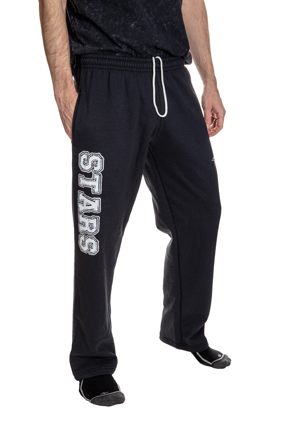 Dallas Stars Premium Fleece Sweatpants Side View of Stars Print.