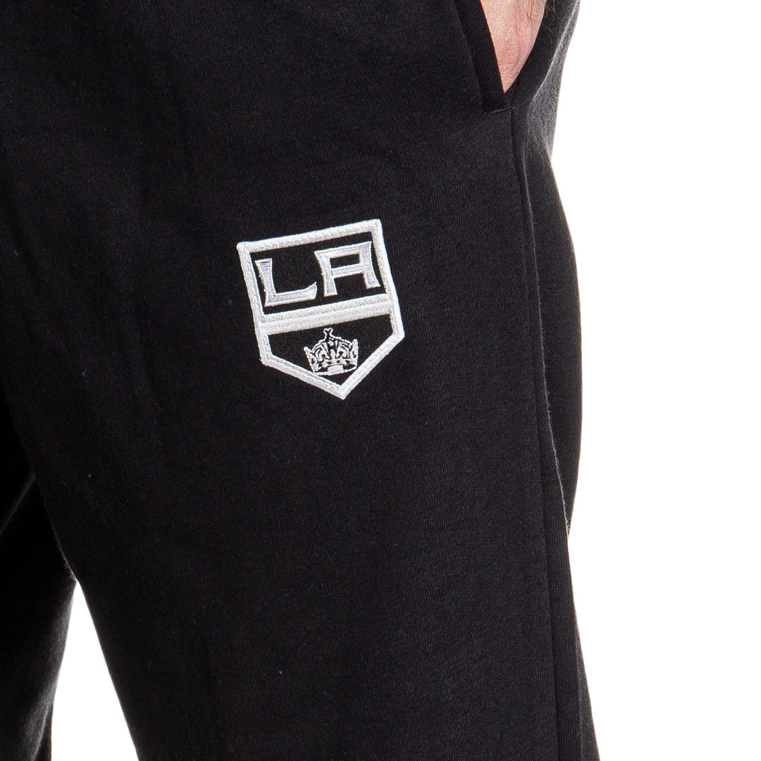 Los Angeles Kings Premium Fleece Sweatpants Close Up of Embroidered Logo. 