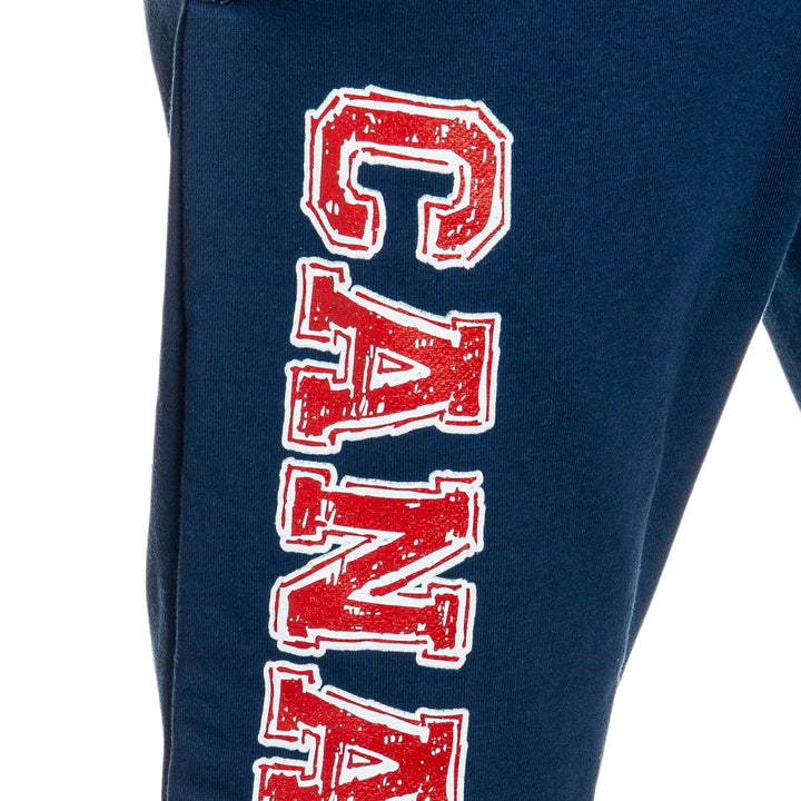Montreal Canadiens Premium Fleece Sweatpants Close Up of Canadiens Print.
