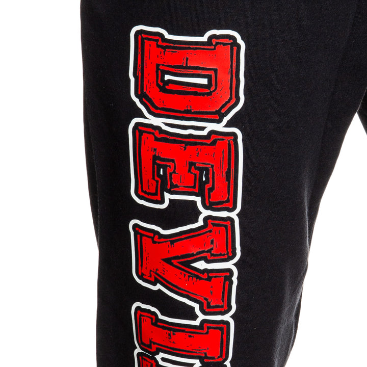 New Jersey Devils Premium Fleece Sweatpants Close Up of Devils Print.