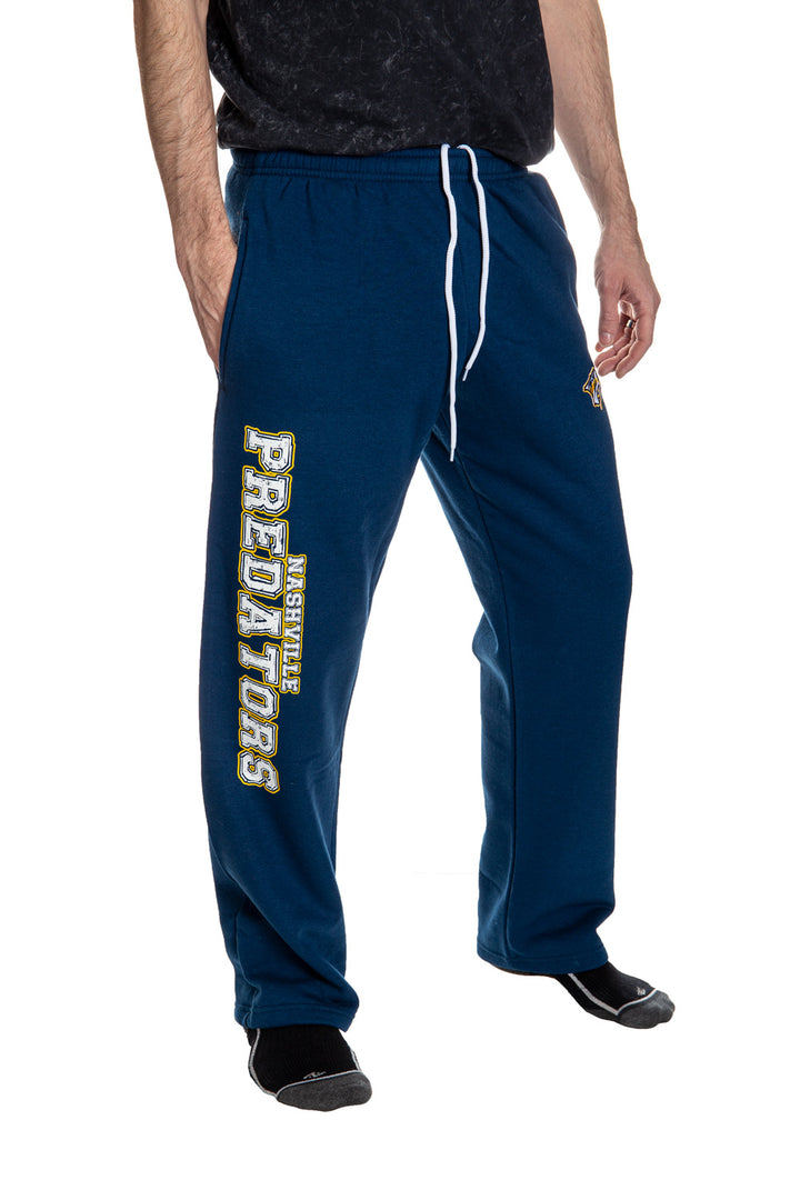 Nashville Predators Premium Fleece Sweatpants Side View of Leg Print.