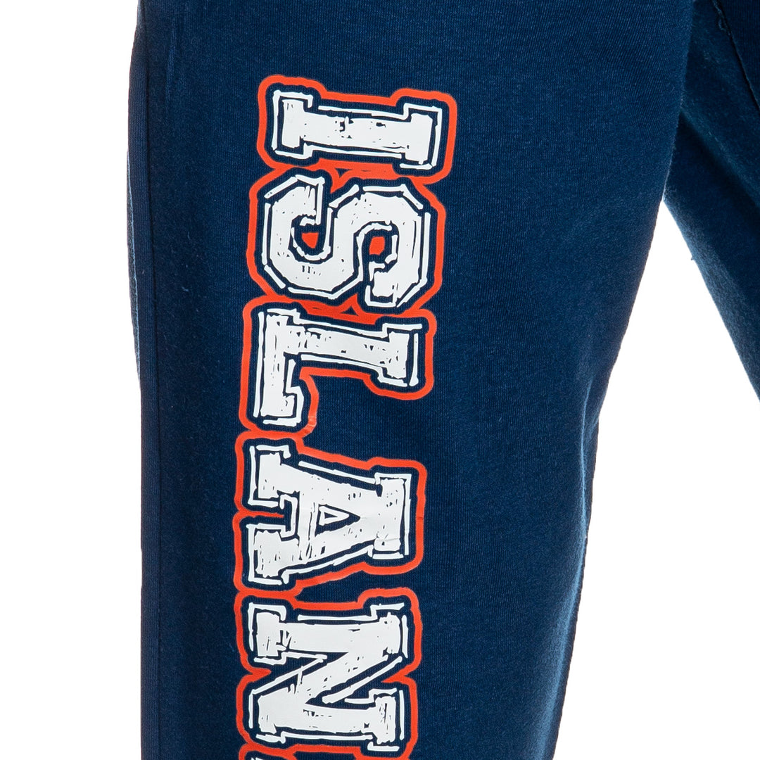 New York Islanders Premium Fleece Sweatpants Close Up of Islanders Print.