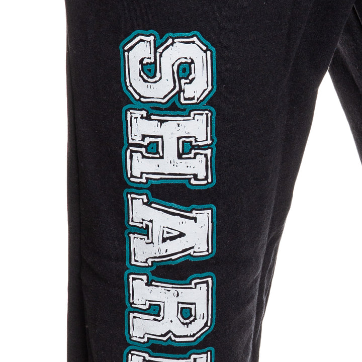 San Jose Sharks Premium Fleece Sweatpants Close Up of Sharks Print.