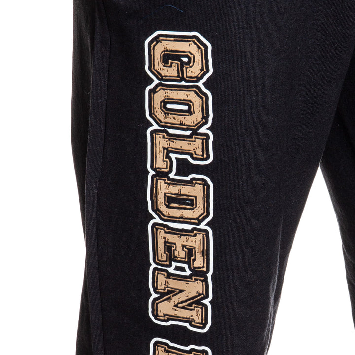 Vegas Golden Knights Premium Fleece Sweatpants Close Up Of Golden Knights Print.