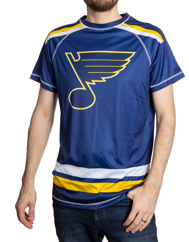 St. Louis Blues Short Sleeve Game Day Rashguard Front View.