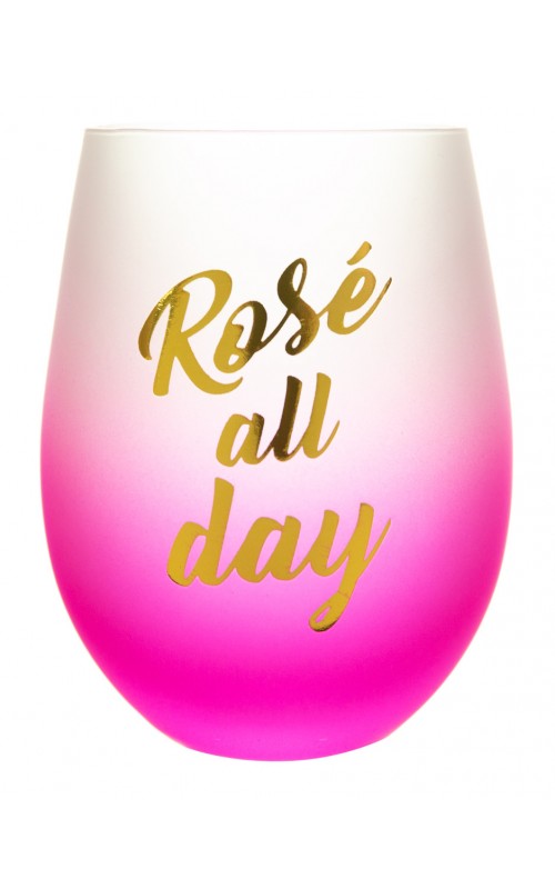 Frosted Gradient Stemless Wine Glass-"Rosé All Day"