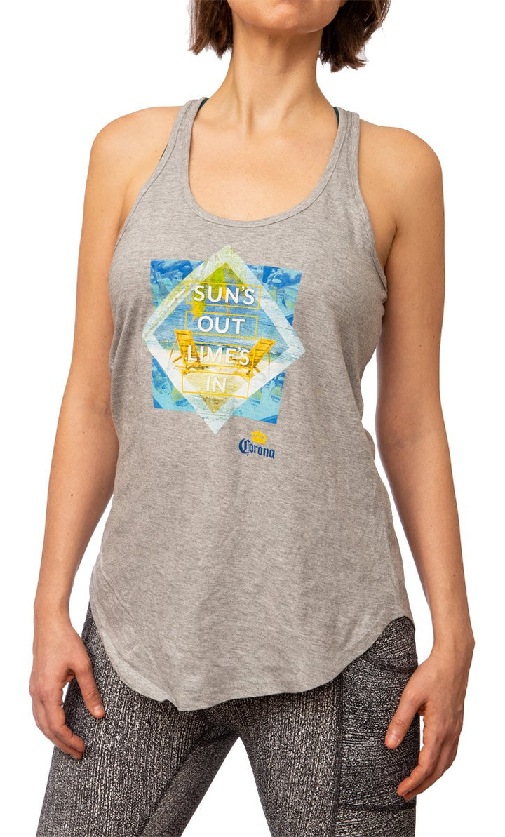 Ladies Corona Extra Flowy Tank Top- "Suns Out Limes Out"