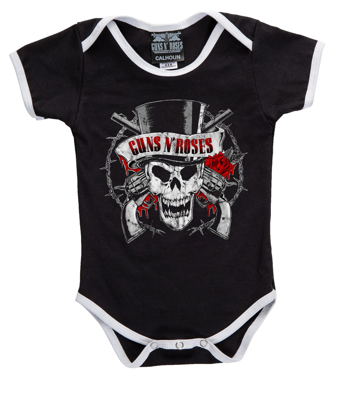 Guns N Roses Top Hat Skull Baby Onesie, Short Sleeve.