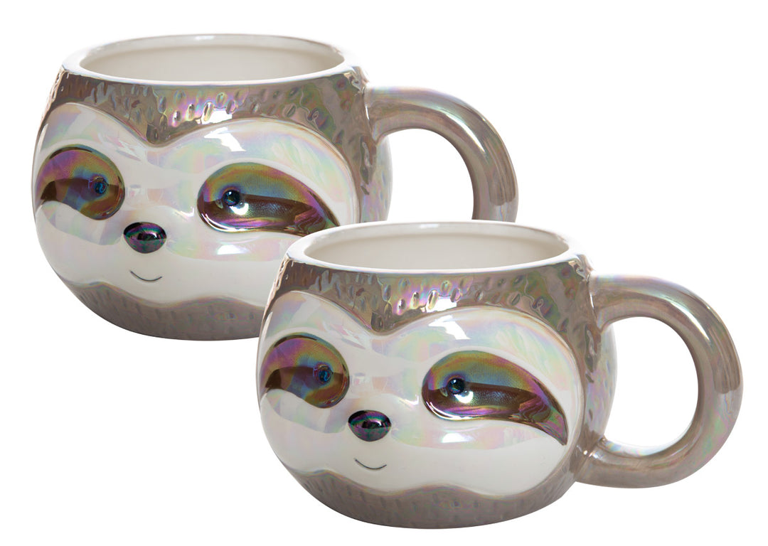 Sloth Face Novelty Shaped Ceramic Coffee Mug - Set of 2-15 oz