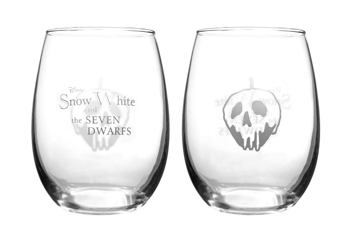 Pair of Disney Snow White Collectible Wine Glass Set Showing the front and back