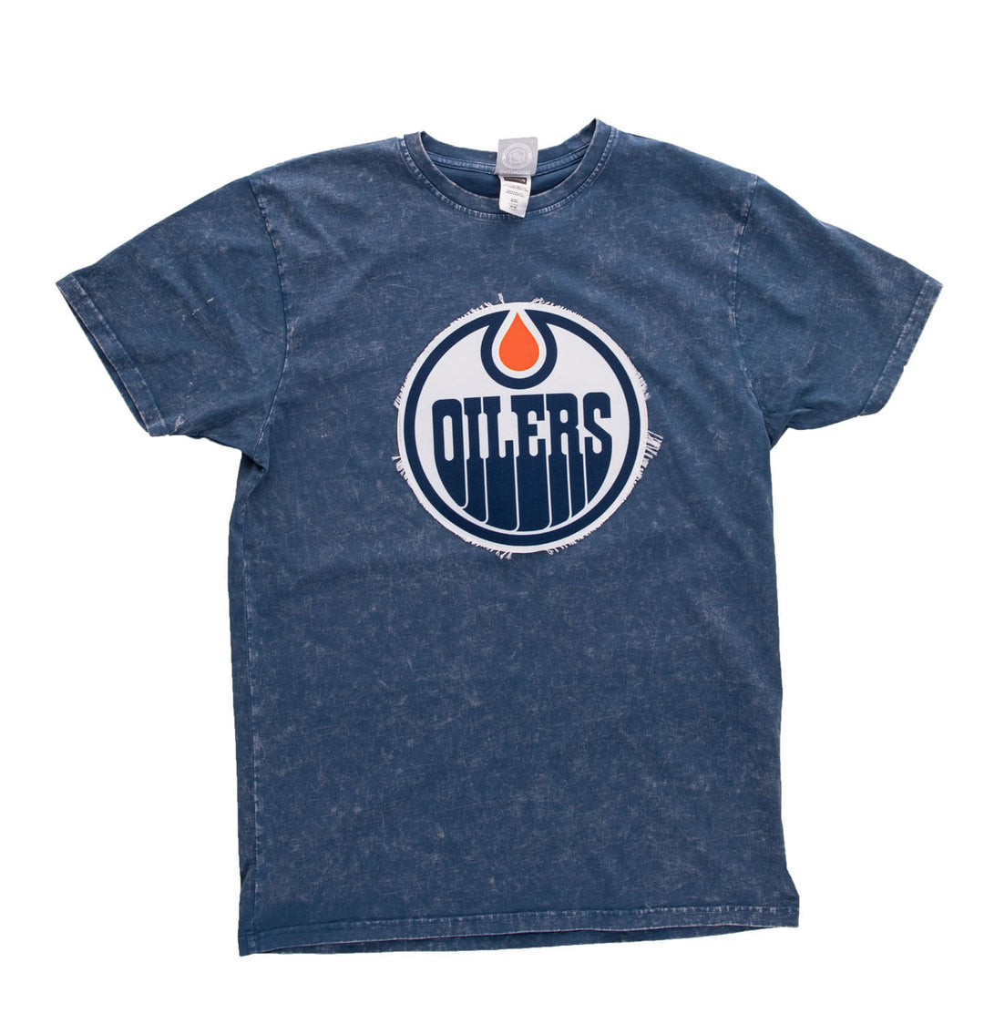 Edmonton Oilers Frayed Logo Acid Wash T-Shirt