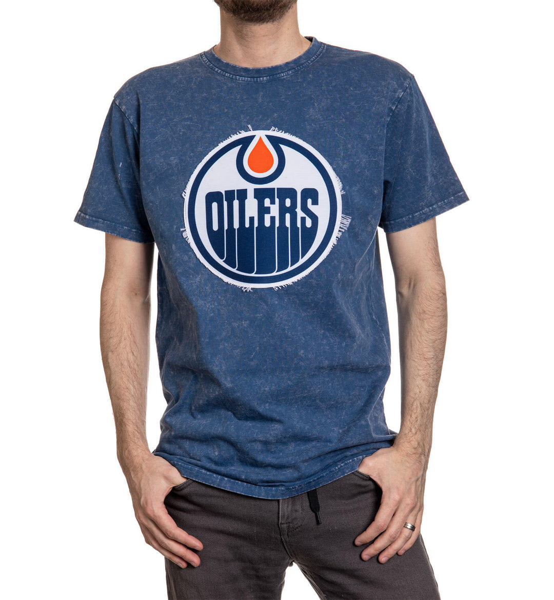 Edmonton Oilers Frayed Logo Acid Wash T-Shirt