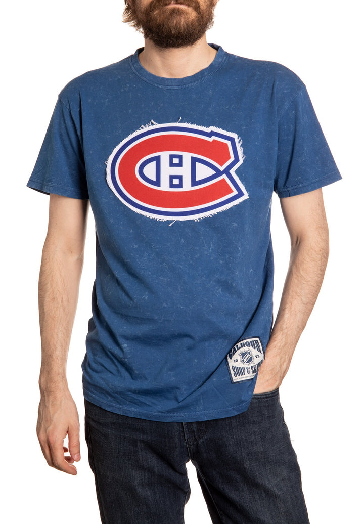 Montreal Canadiens Frayed Logo Acid Wash T-Shirt