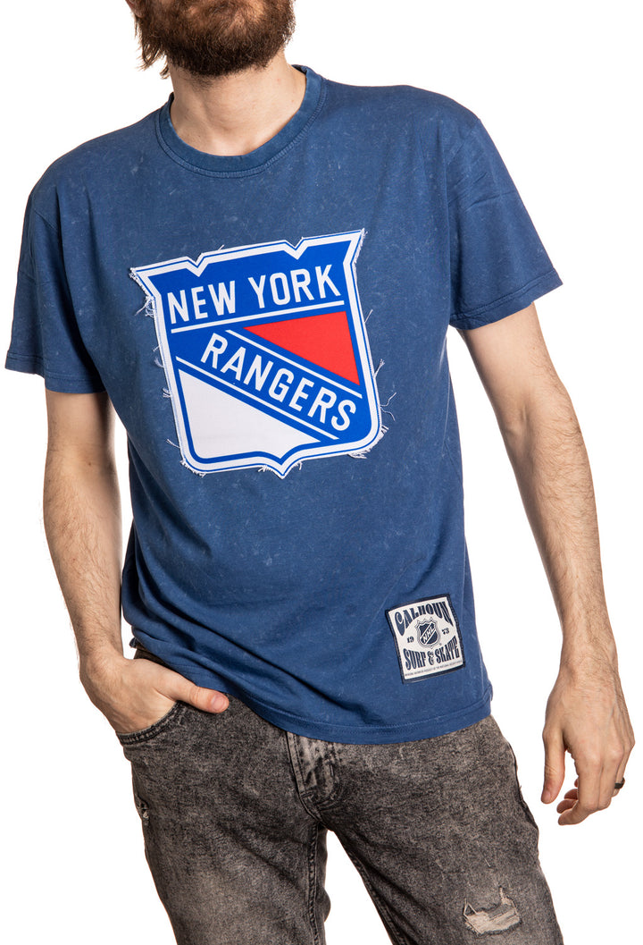 New York Rangers Frayed Logo Acid Wash T-Shirt