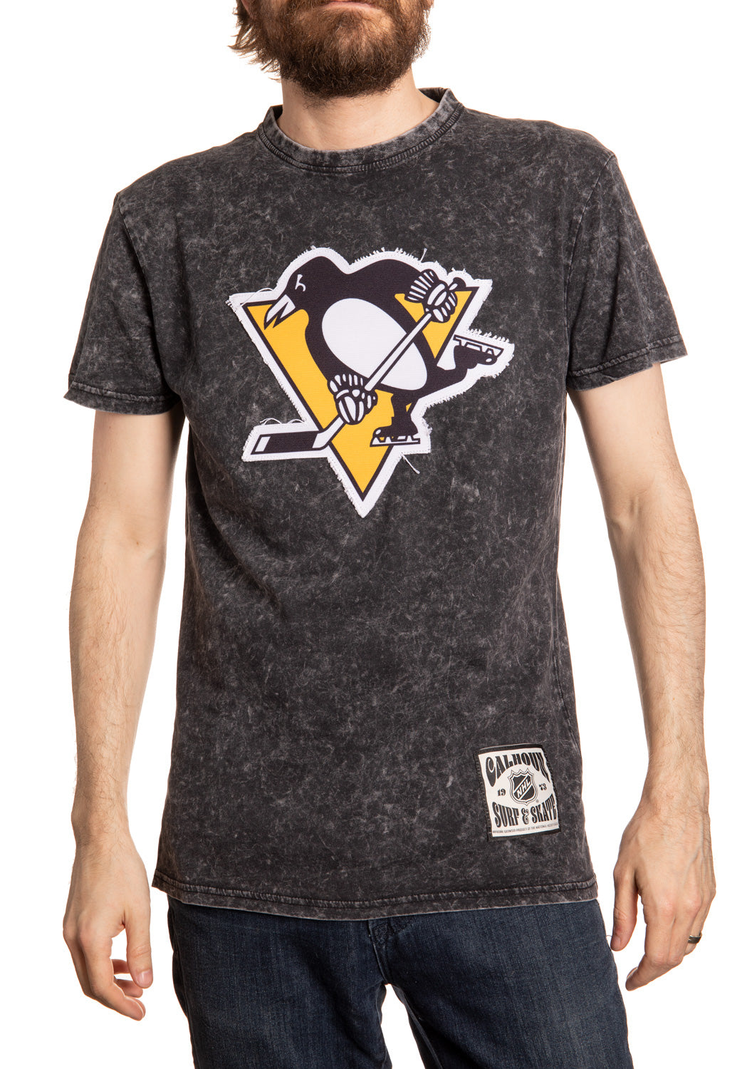 Pittsburgh Penguins Frayed Logo Acid Wash T-Shirt