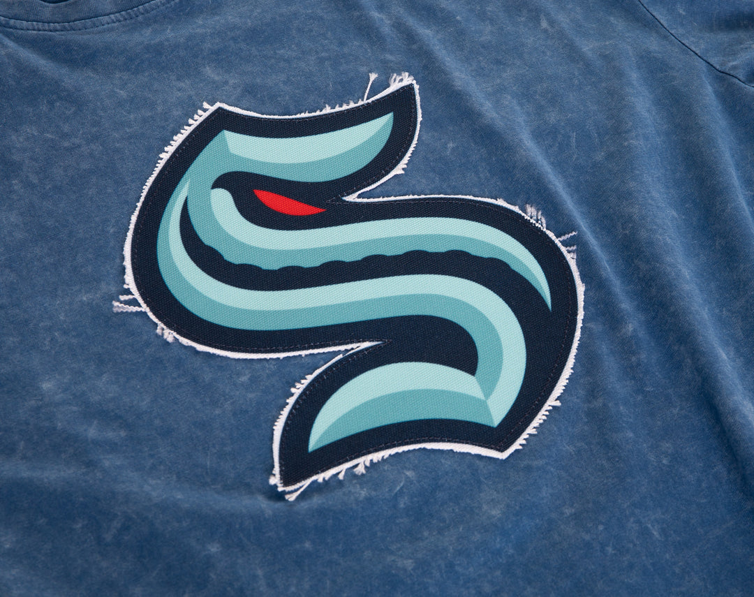 Seattle Kraken Frayed Logo Acid Wash T-Shirt