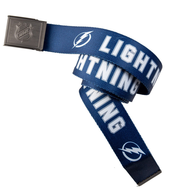NHL Mens Woven Adjustable Team Logo Belt- Tampa Bay Lightning Belt Swatch