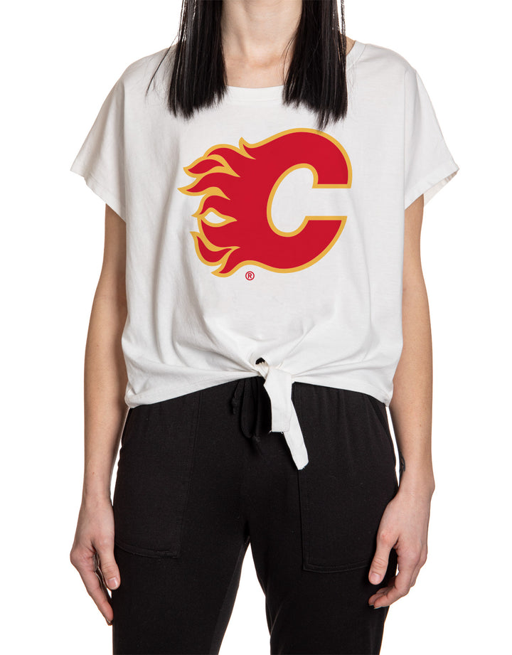 Calgary Flames Ladies Tie Up Front Crop T-shirt