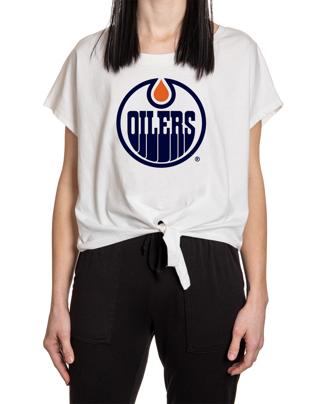 Edmonton Oilers Ladies Tie Up Front Crop T-shirt