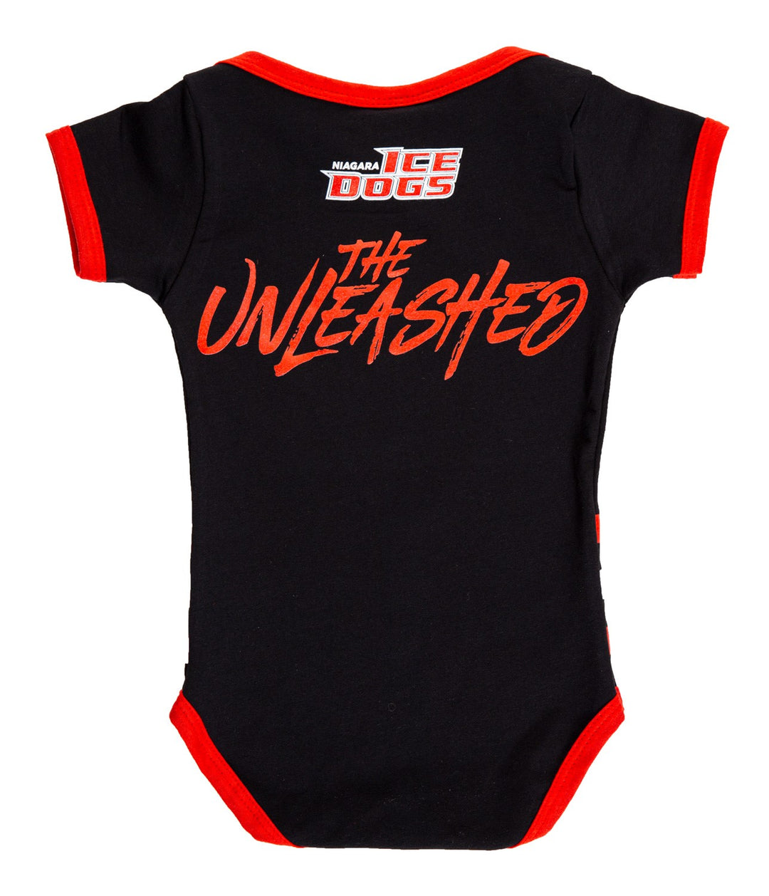 Niagara IceDogs Baby Onesie, The Unleashed, Back View.