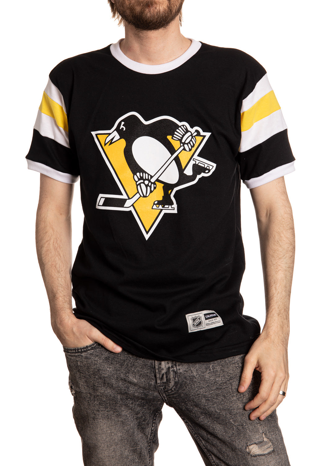 Pittsburgh Penguins Retro Varsity Inset Sleeve T-Shirt Front View