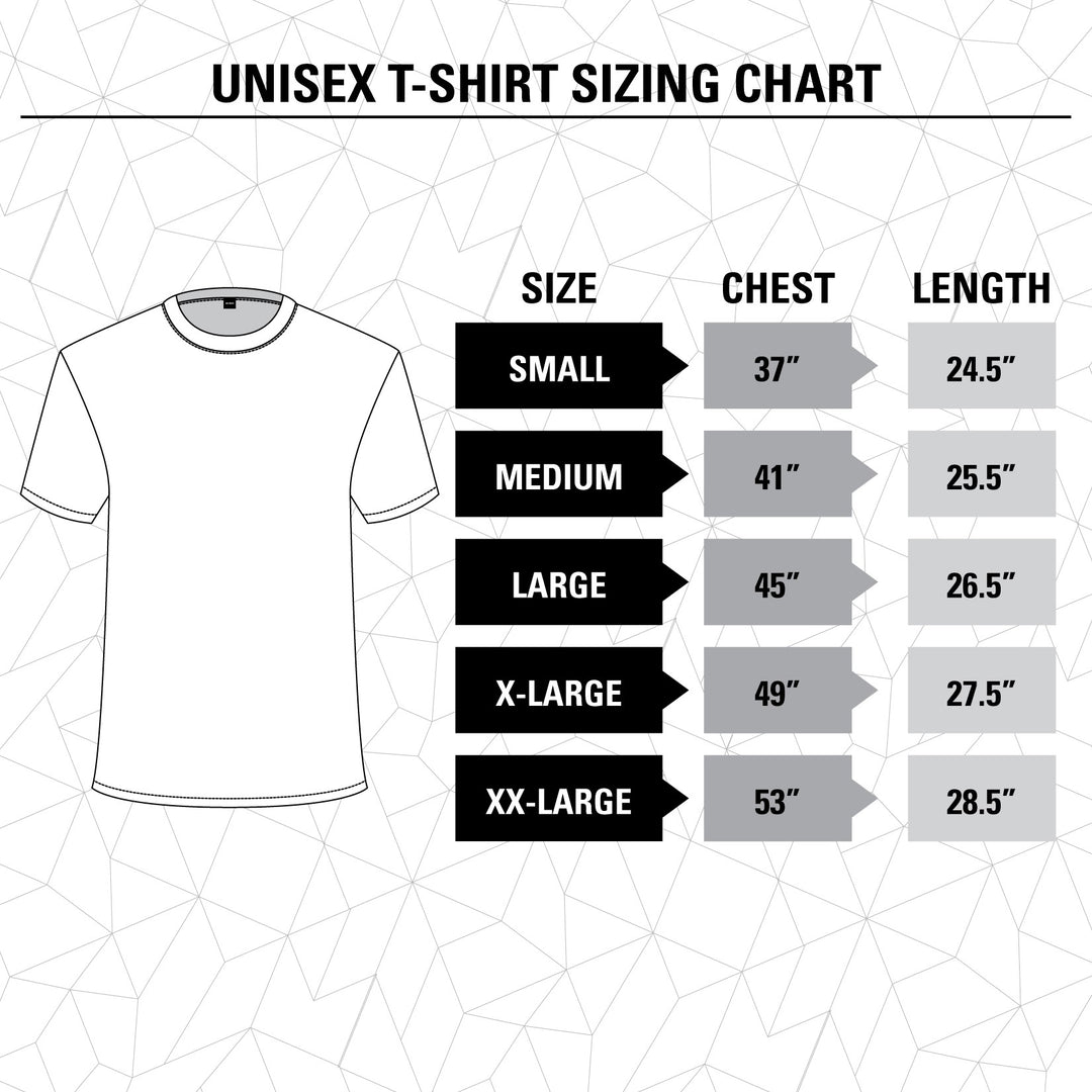 Corona Extra Beachside T-Shirts Size Chart.