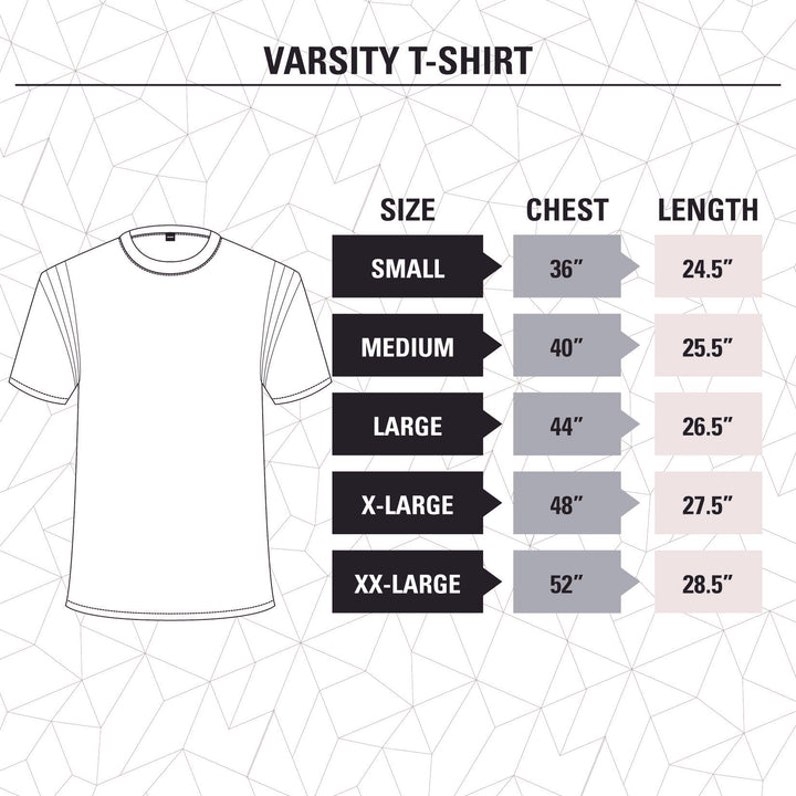 Vegas Golden Knights Varsity T-Shirt Size Guide