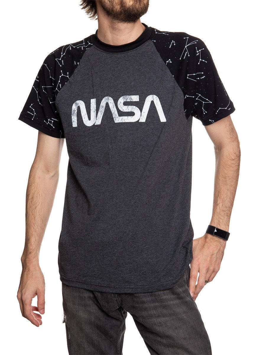 NASA Unisex's Glow in The Dark Raglan T-Shirt- Worm Logo Front