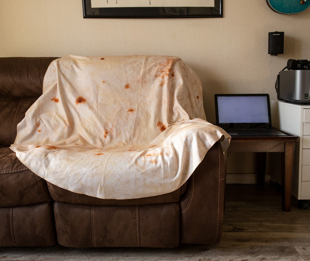 Realistic Burrito Blanket Draped Over Couch
